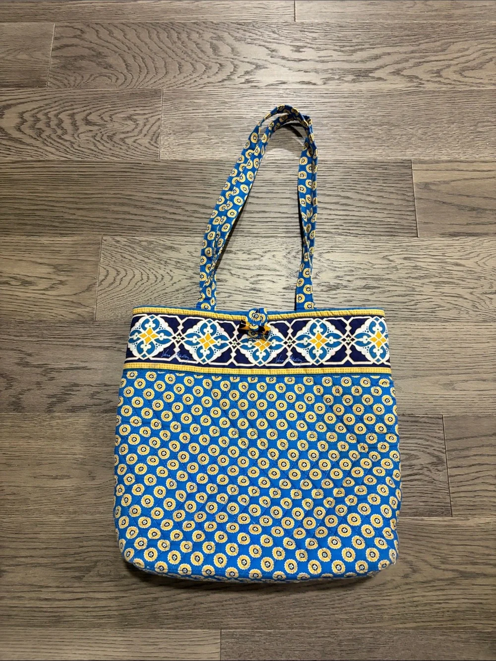 Vera Bradley Blue and Yellow Printed Cotton Tote